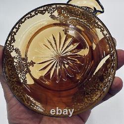 Rare Amber Pitcher Saucer Sterling Silver Overlay Glass Lidded