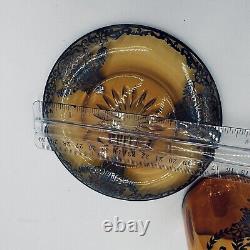 Rare Amber Pitcher Saucer Sterling Silver Overlay Glass Lidded