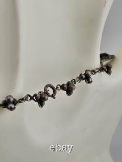 Rare Antique 1920's Art deco Sterling Silver Amber Facet Glass Filigree Necklace