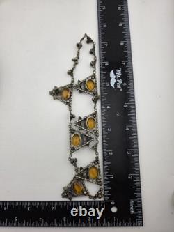 Rare Antique 1920's Art deco Sterling Silver Amber Facet Glass Filigree Necklace