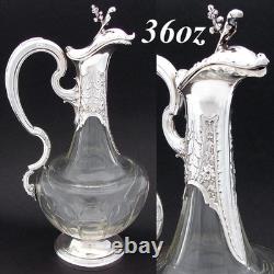 Rare Antique French Sterling Silver & Baccarat Glass 36oz 12.5 Claret Jug