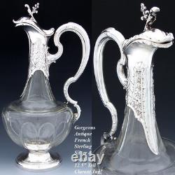 Rare Antique French Sterling Silver & Baccarat Glass 36oz 12.5 Claret Jug