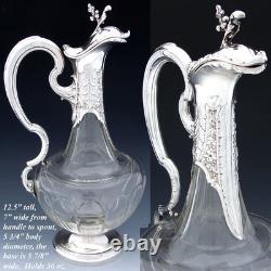 Rare Antique French Sterling Silver & Baccarat Glass 36oz 12.5 Claret Jug