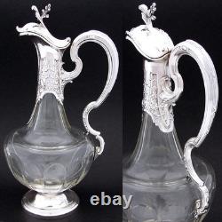 Rare Antique French Sterling Silver & Baccarat Glass 36oz 12.5 Claret Jug