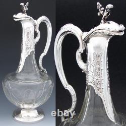 Rare Antique French Sterling Silver & Baccarat Glass 36oz 12.5 Claret Jug