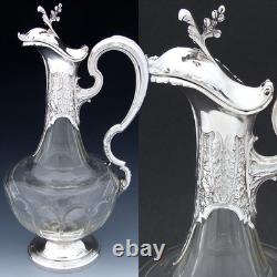 Rare Antique French Sterling Silver & Baccarat Glass 36oz 12.5 Claret Jug
