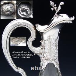 Rare Antique French Sterling Silver & Baccarat Glass 36oz 12.5 Claret Jug