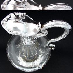 Rare Antique French Sterling Silver & Baccarat Glass 36oz 12.5 Claret Jug