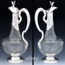Rare Antique French Sterling Silver & Baccarat Glass 36oz 12.5 Claret Jug