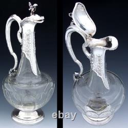 Rare Antique French Sterling Silver & Baccarat Glass 36oz 12.5 Claret Jug