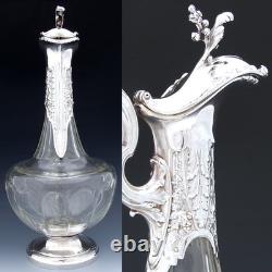 Rare Antique French Sterling Silver & Baccarat Glass 36oz 12.5 Claret Jug