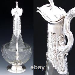 Rare Antique French Sterling Silver & Baccarat Glass 36oz 12.5 Claret Jug Rare Antique French Sterling Silver & Baccarat Glass 36oz 12.5 Claret Jug