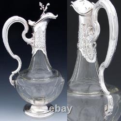 Rare Antique French Sterling Silver & Baccarat Glass 36oz 12.5 Claret Jug