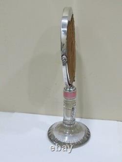 Rare Antique Guilloche Enamel On Sterling Silver & Cut Glass Stand Desk Mirror