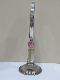 Rare Antique Guilloche Enamel On Sterling Silver & Cut Glass Stand Desk Mirror