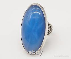 Rare Antique Large Blue Glass Star Sapphire Sterling Silver Ring Size 6.25