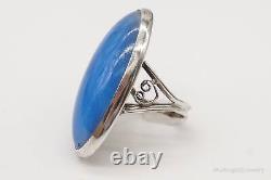 Rare Antique Large Blue Glass Star Sapphire Sterling Silver Ring Size 6.25