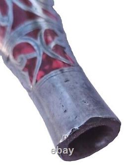 Rare Antique Sterling Silver Overlay 6 Cranberry Ruby Glass 6 Vase Hallmarked