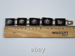 Rare Antique Victorian 1850 Micro Mosaic Floral French Silver Bracelet, 39.8g