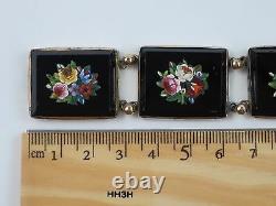 Rare Antique Victorian 1850 Micro Mosaic Floral French Silver Bracelet, 39.8g