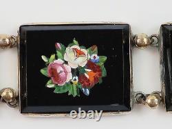 Rare Antique Victorian 1850 Micro Mosaic Floral French Silver Bracelet, 39.8g