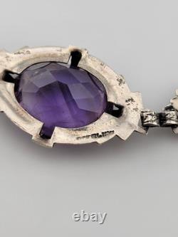 Rare Antique Victorian Czech Purple Glass Sterling Silver Bracelet 7 1/8 In