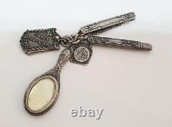 Rare Art Nouveau Ladies' Continental Silver Chatelaine with Mirror, Pocket Knife