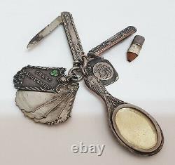 Rare Art Nouveau Ladies' Continental Silver Chatelaine with Mirror, Pocket Knife