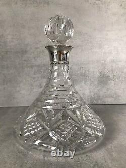 Rare Chantry Silversmith Ships Decanter Cut Crystal Sterling Silver Collar Label