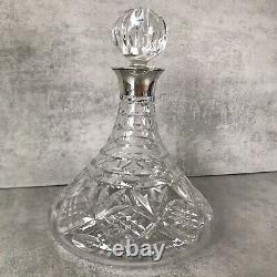 Rare Chantry Silversmith Ships Decanter Cut Crystal Sterling Silver Collar Label