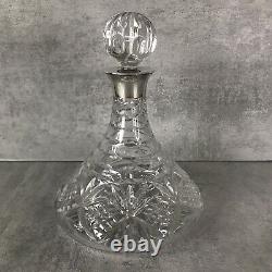 Rare Chantry Silversmith Ships Decanter Cut Crystal Sterling Silver Collar Label