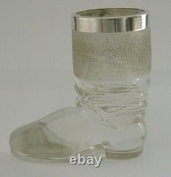 Rare English Solid Sterling Silver Glass Matchstriker 1901 Antique Novelty Boot