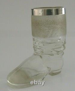 Rare English Solid Sterling Silver Glass Matchstriker 1901 Antique Novelty Boot