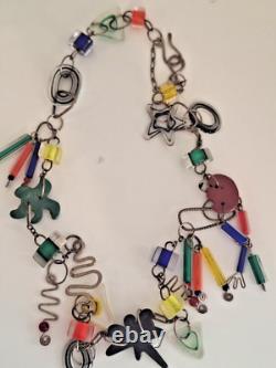 Rare Estate Find Sterling Silver Art Glass Chain Necklace