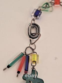Rare Estate Find Sterling Silver Art Glass Chain Necklace
