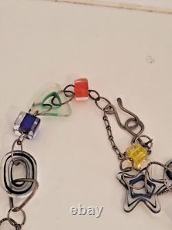 Rare Estate Find Sterling Silver Art Glass Chain Necklace