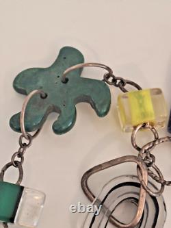 Rare Estate Find Sterling Silver Art Glass Chain Necklace