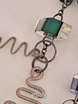 Rare Estate Find Sterling Silver Art Glass Chain Necklace