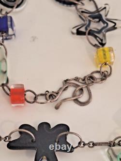 Rare Estate Find Sterling Silver Art Glass Chain Necklace