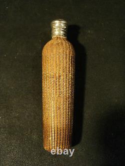 Rare French Antique Glass Perfume / Scent Bottle, Rattan Cover & Sterling Top