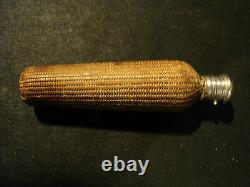 Rare French Antique Glass Perfume / Scent Bottle, Rattan Cover & Sterling Top