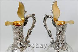 Rare French Sterling Silver 18k Gold Liquor Set, Decanter Pair, Glasses, Box