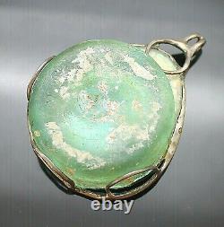 Rare! Modernist Uri Ramot Israel Ancient Roman Glass Sterling Silver Pendant