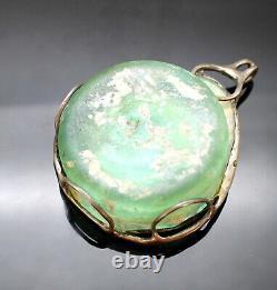 Rare! Modernist Uri Ramot Israel Ancient Roman Glass Sterling Silver Pendant