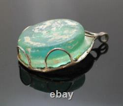 Rare! Modernist Uri Ramot Israel Ancient Roman Glass Sterling Silver Pendant