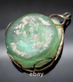 Rare! Modernist Uri Ramot Israel Ancient Roman Glass Sterling Silver Pendant
