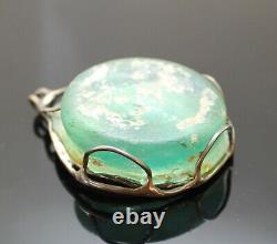 Rare! Modernist Uri Ramot Israel Ancient Roman Glass Sterling Silver Pendant