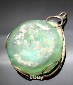 Rare! Modernist Uri Ramot Israel Ancient Roman Glass Sterling Silver Pendant