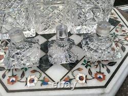 Rare OAK TANTALUS TRIPLE CUT GLASS DECANTERS STERLING SILVER COLLARS LONDON VGC