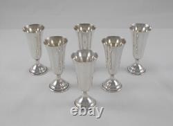 Rare Set 6 Elegant Liqueur Glasses in 925 Sterling Silver USA circa 1930